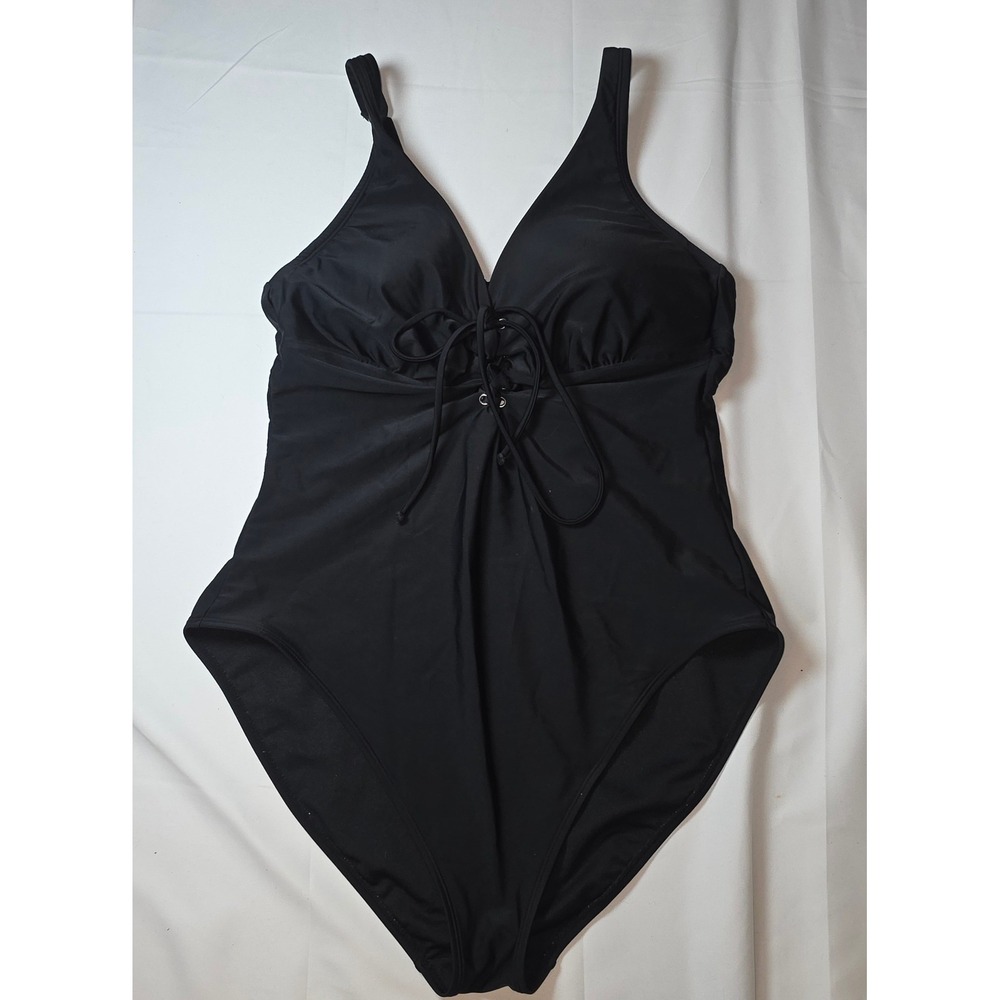 Adore Me Black Lace Up V-Neck One Piece Swimsuit Plus Size 1X ADM181